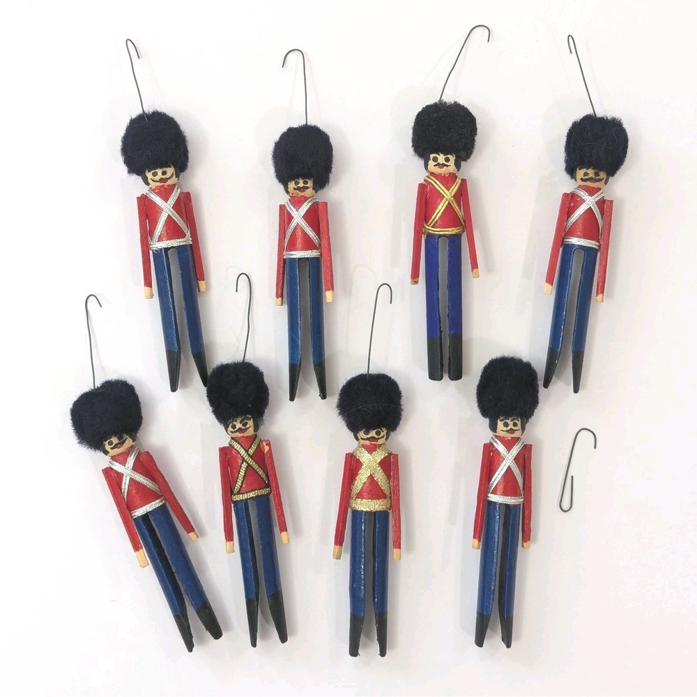 Vtg Clothespin British Royal Guard Wood Soldiers Nail Head Handmade Ornament Lot